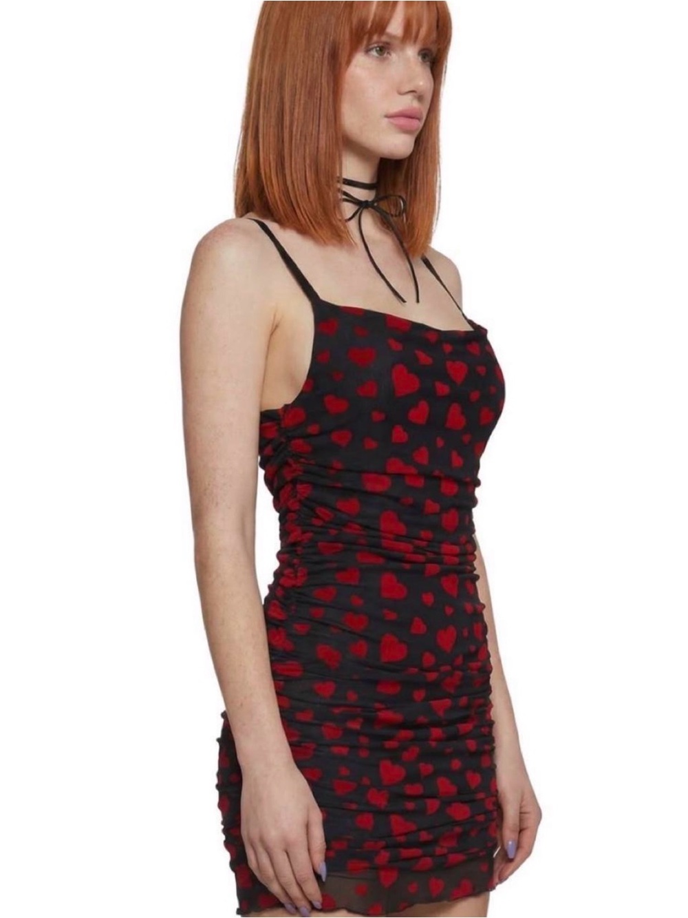Nasty Gal Black Mini Dress with Red Heart Print - Picture 2 of 3